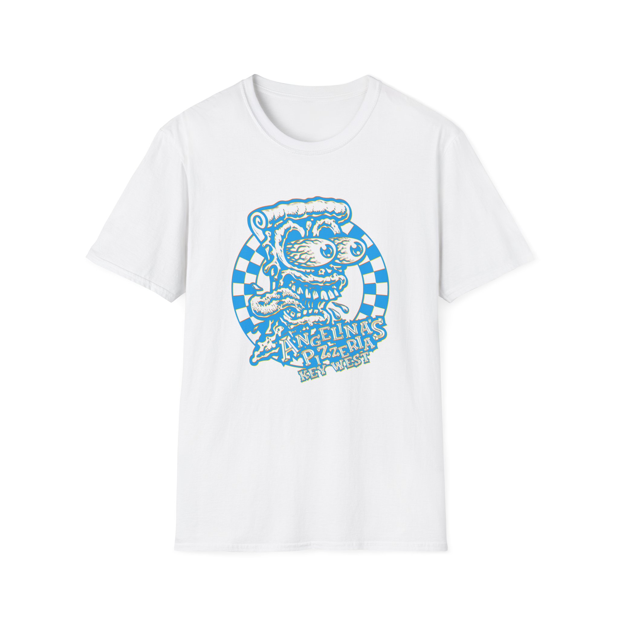 Checkered Pizza Face Angelina's Pizzeria Key West Unisex Softstyle T-Shirt