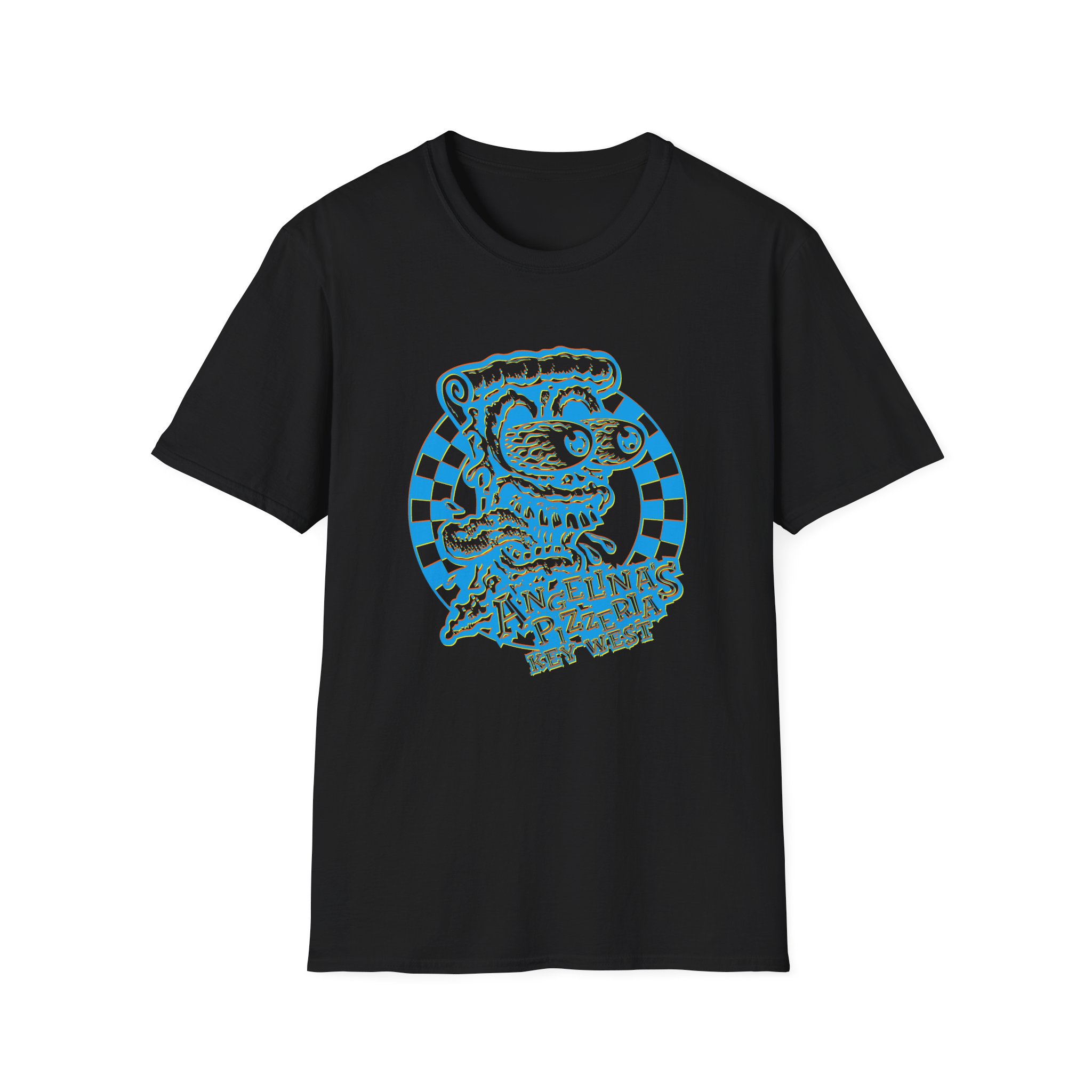 Checkered Pizza Face Angelina's Pizzeria Key West Unisex Softstyle T-Shirt - Image 5